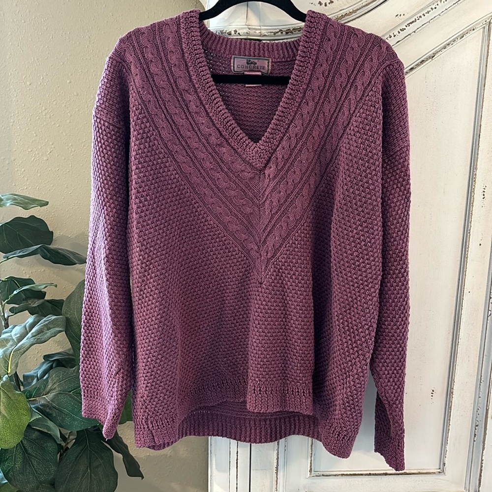 Concrete Mix Large Cable Sweater Purple Heavy Knit Vintage 1990s